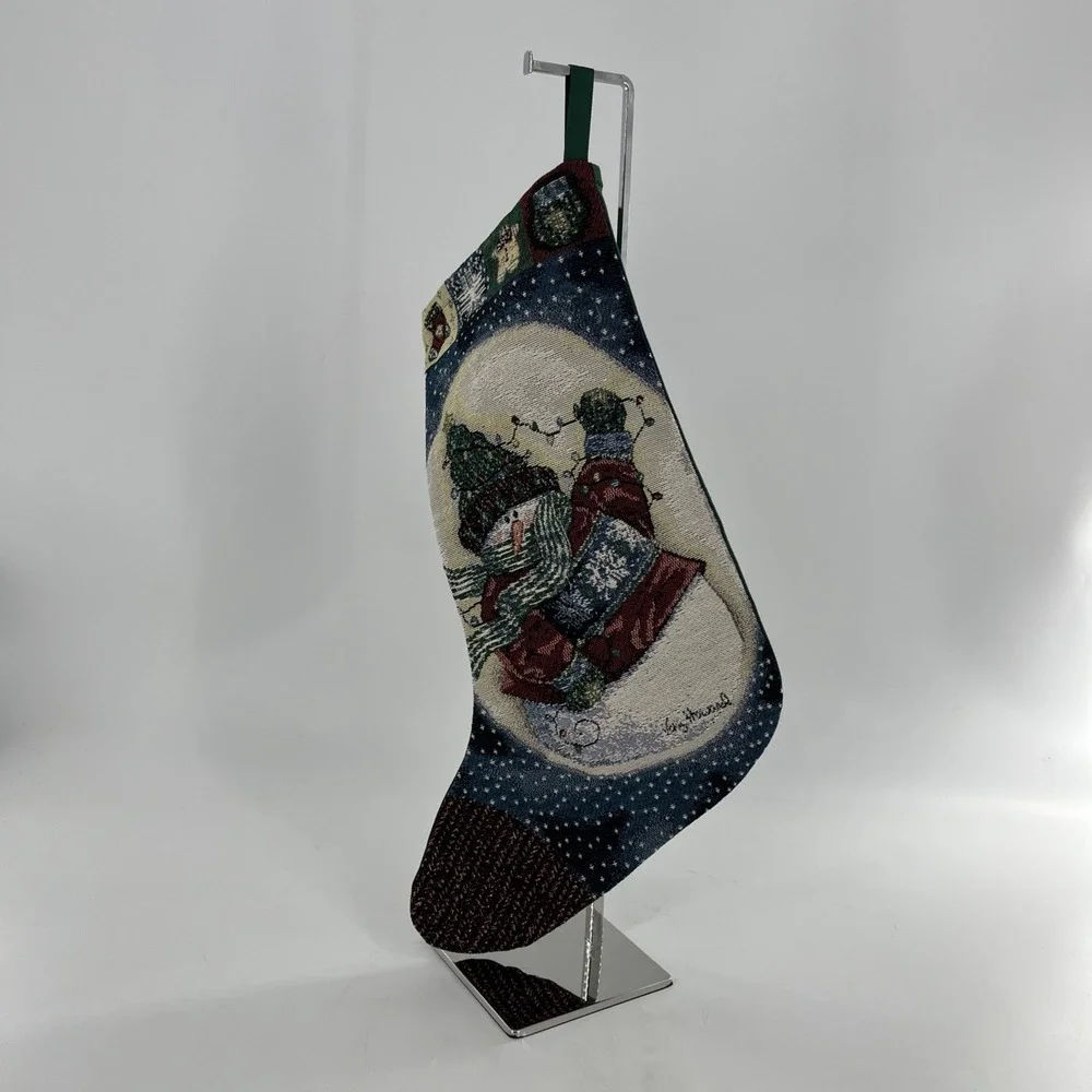 2 Vintage Tapestry Christmas Stockings Whimsy Retro Snowman Lights‎ Quilt 22
